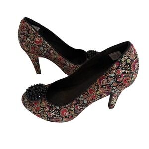 Rocket Dog Floral Tapestry Brocade Beaded Pumps Boho Black Multi Womens 8M